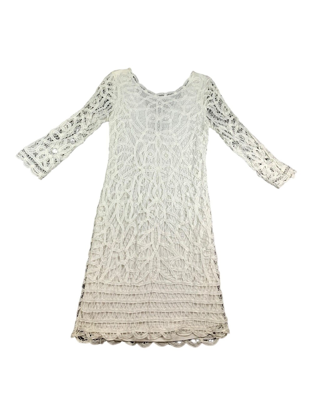 INC Women's White Open Knit Crochet Midi 3/4 Sleeve Beach Dress, Size 4
